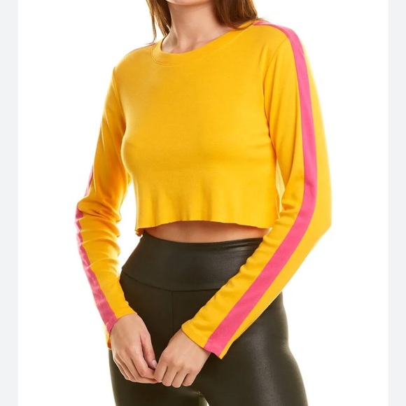NWT BANDIER ALL ACCESS LONG SLEEVE CROP TOP ORANGE WITH PINK STRIPE - Picture 1 of 7